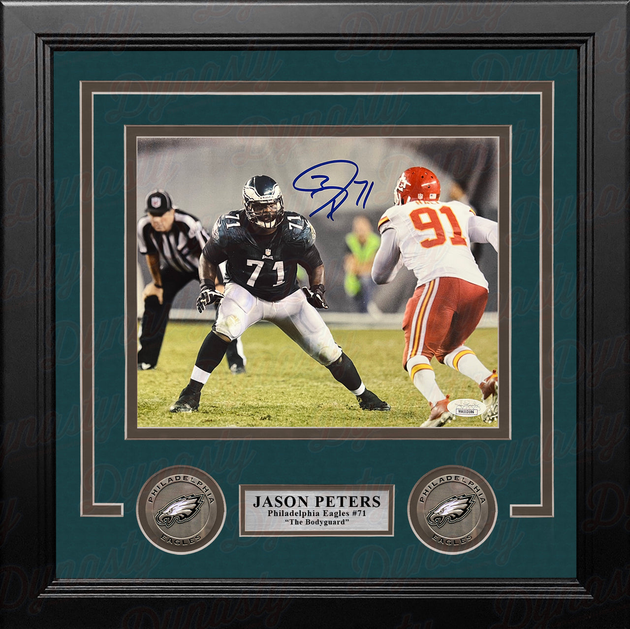 Jason Peters in Action Philadelphia Eagles Autographed Framed Football Photo - Dynasty Sports & Framing 