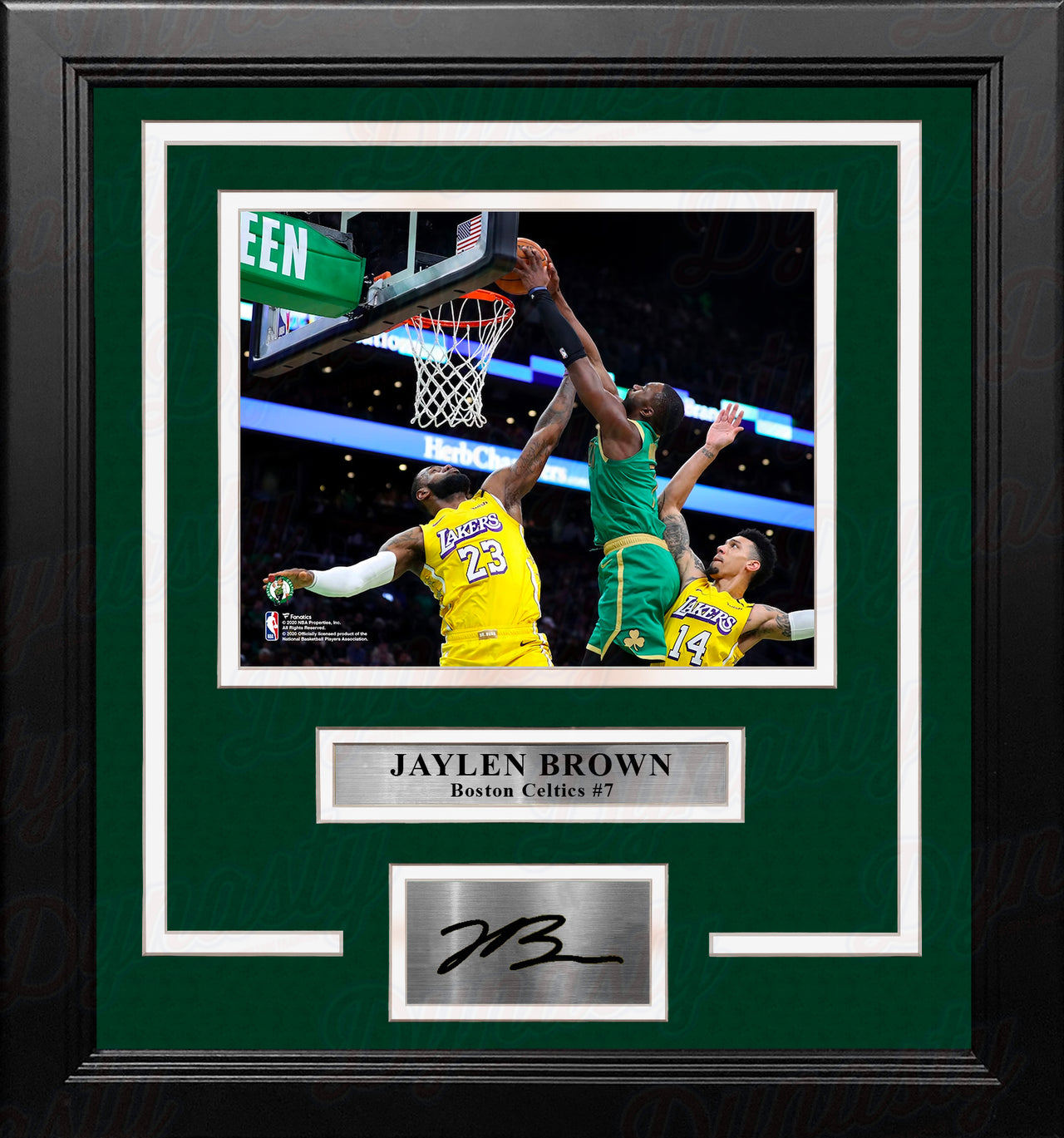 Jaylen Brown Dunks Over LeBron Boston Celtics 8x10 Framed Basketball Photo with Engraved Autograph - Dynasty Sports & Framing 