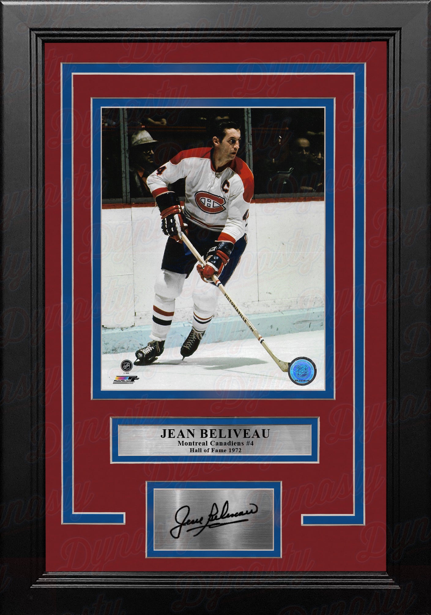 Jean Beliveau in Action Montreal Canadiens 8" x 10" Framed Hockey Photo with Engraved Autograph - Dynasty Sports & Framing 
