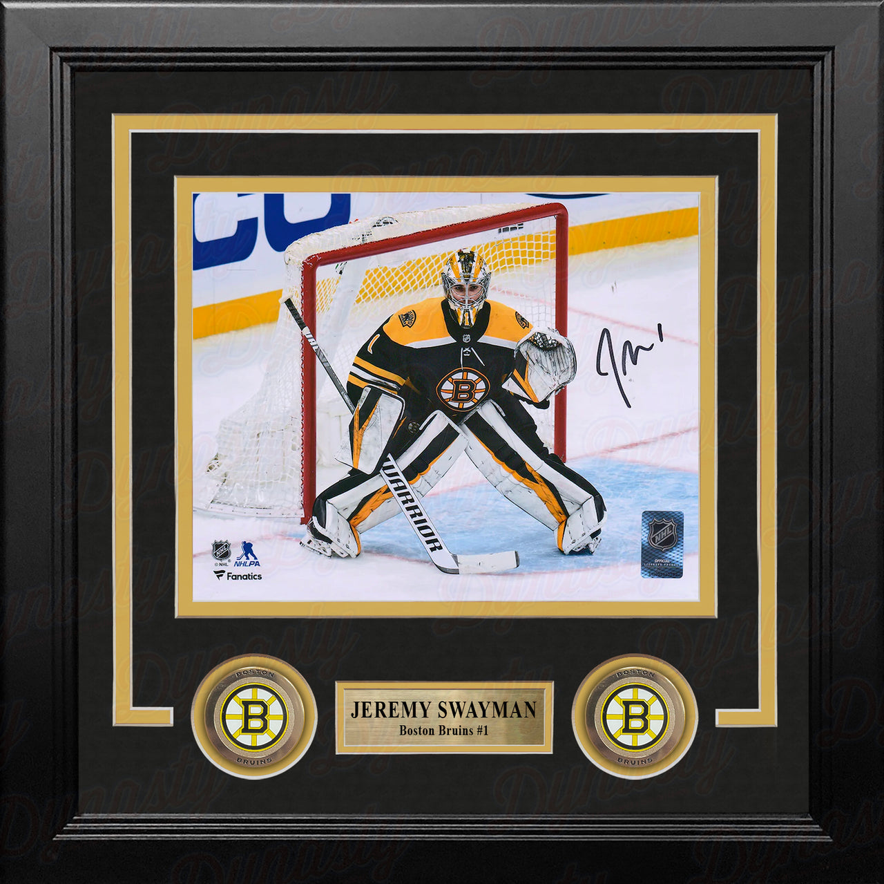 Jeremy Swayman in Action Boston Bruins Autographed 8" x 10" Framed Hockey Photo - Dynasty Sports & Framing 