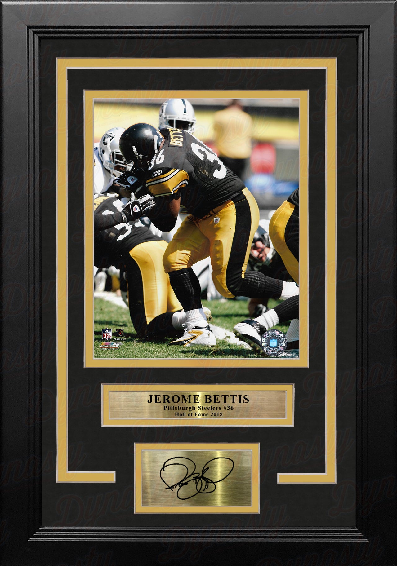 Jerome Bettis in Action Pittsburgh Steelers 8" x 10" Framed Football Photo with Engraved Autograph - Dynasty Sports & Framing 