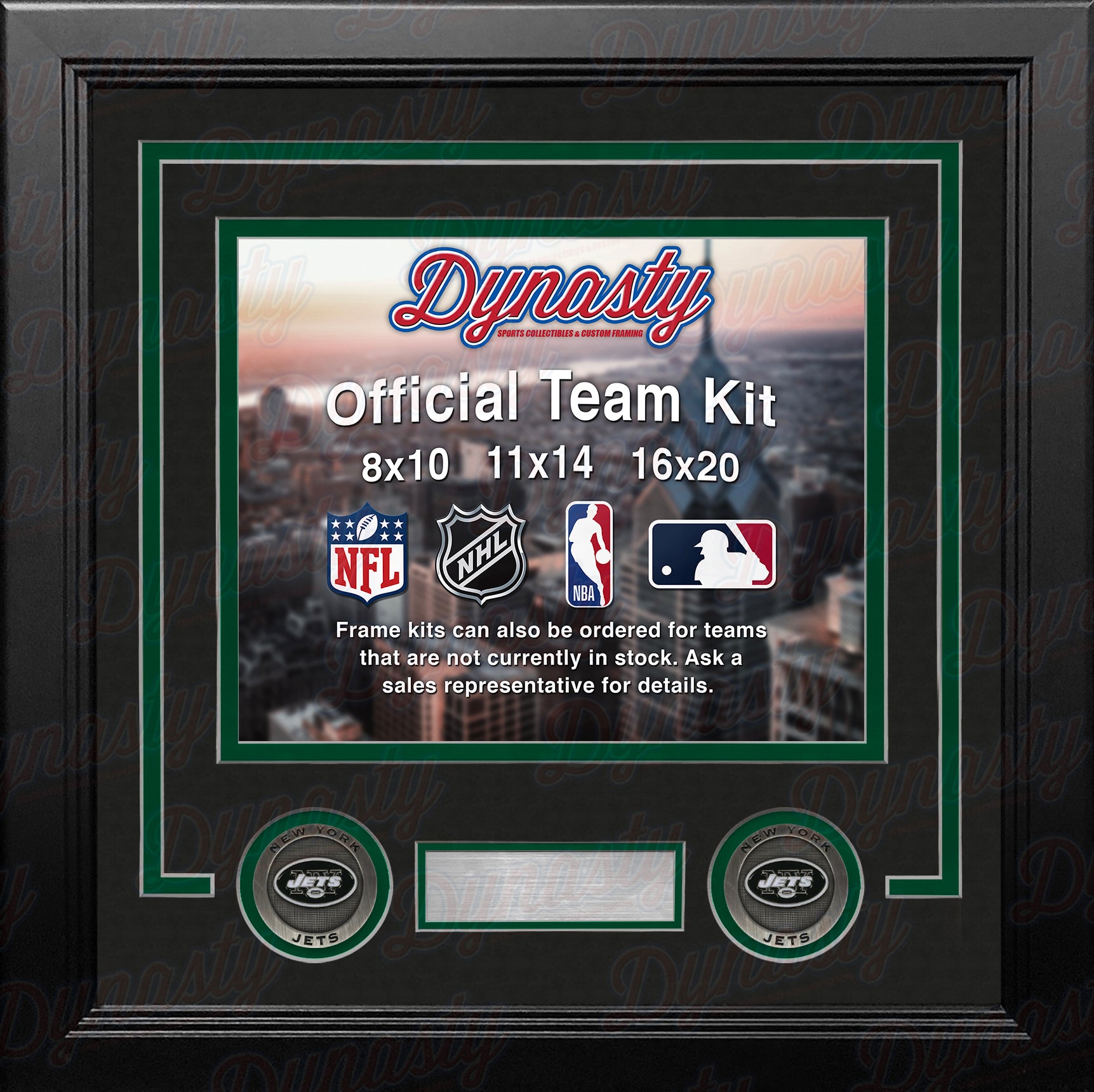 NFL Football Photo Picture Frame Kit - New York Jets (Black Matting, Green Trim) - Dynasty Sports & Framing 