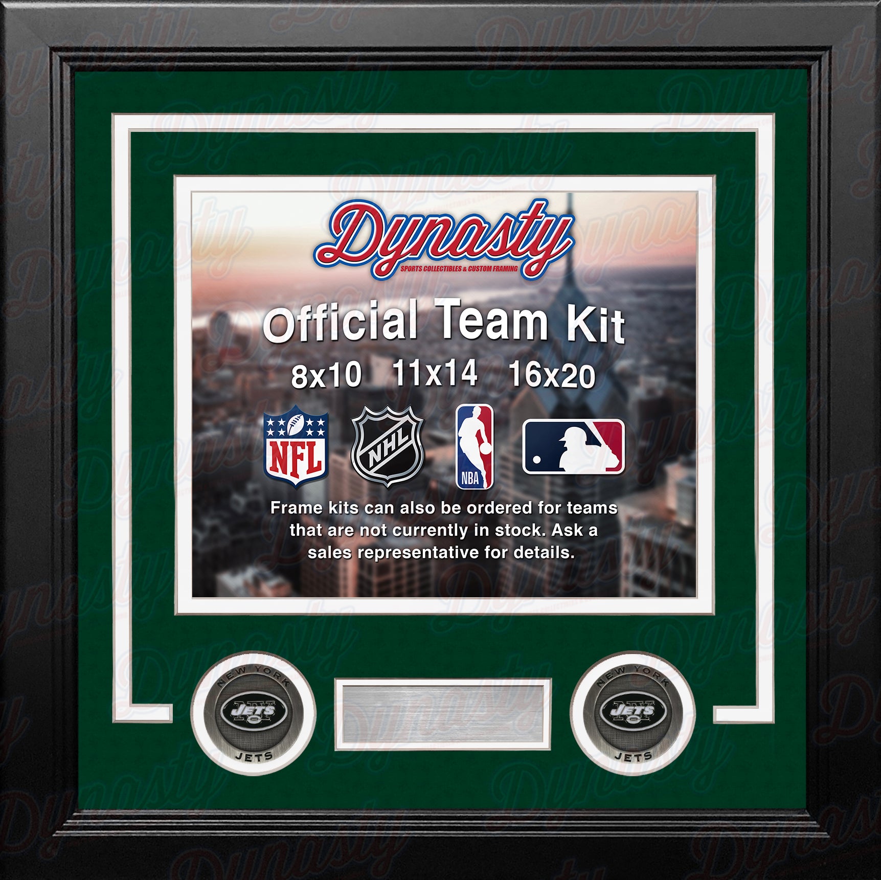 NFL Football Photo Picture Frame Kit - New York Jets (Green Matting, White Trim) - Dynasty Sports & Framing 