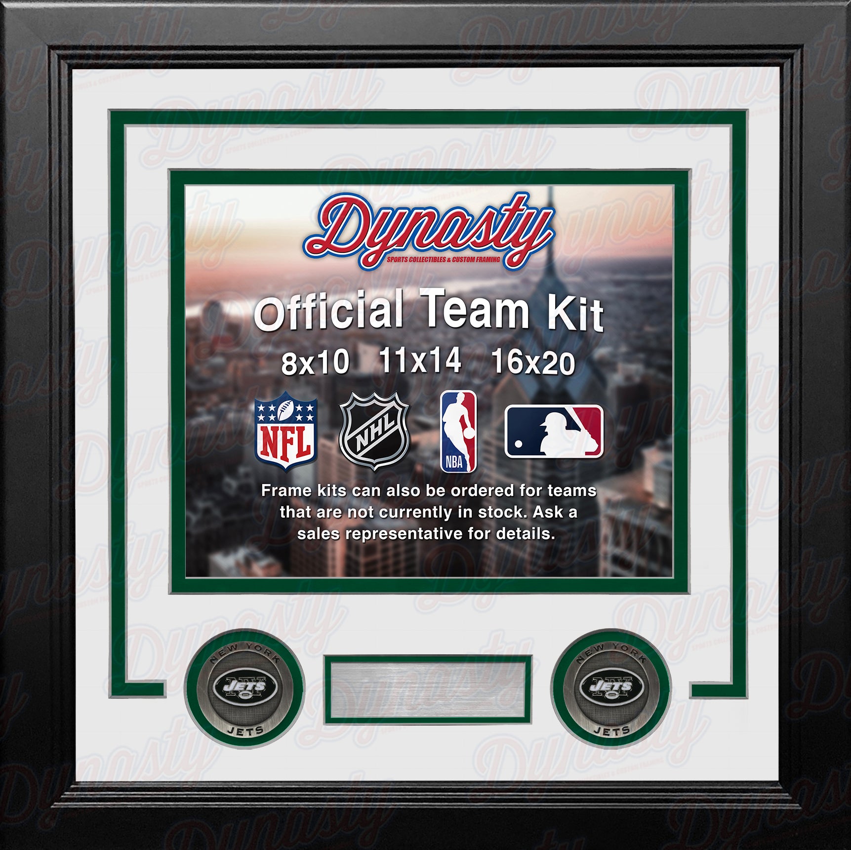 NFL Football Photo Picture Frame Kit - New York Jets (White Matting, Green Trim) - Dynasty Sports & Framing 