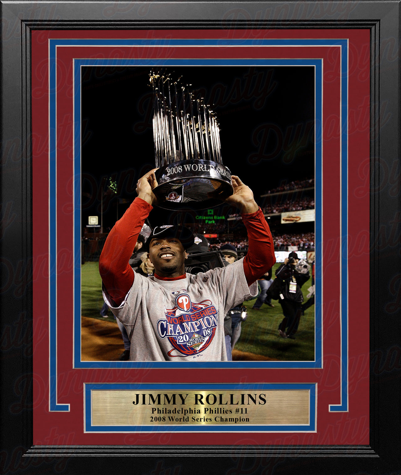 Jimmy Rollins 2008 World Series Trophy Philadelphia Phillies Framed Baseball Photo - Dynasty Sports & Framing 