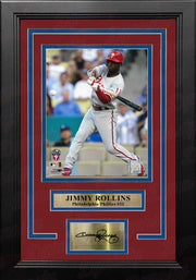 Jimmy Rollins in Action Philadelphia Phillies 8x10 Framed Photo with Engraved Autograph - Dynasty Sports & Framing 
