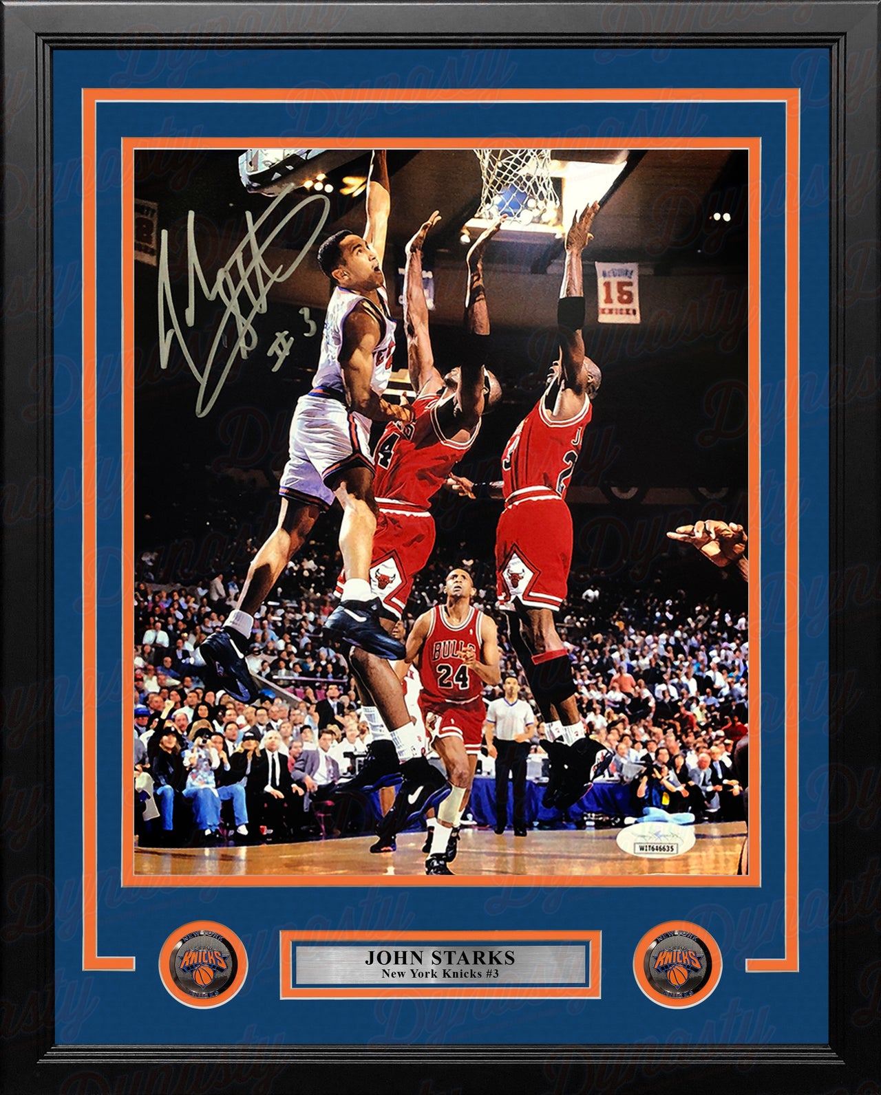 John Starks v. Jordan's Bulls New York Knicks Autographed Framed Basketball Photo - Dynasty Sports & Framing 