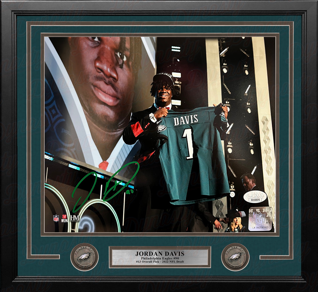 Jordan Davis Philadelphia Eagles Autographed Draft Night Framed Football Photo - Dynasty Sports & Framing 