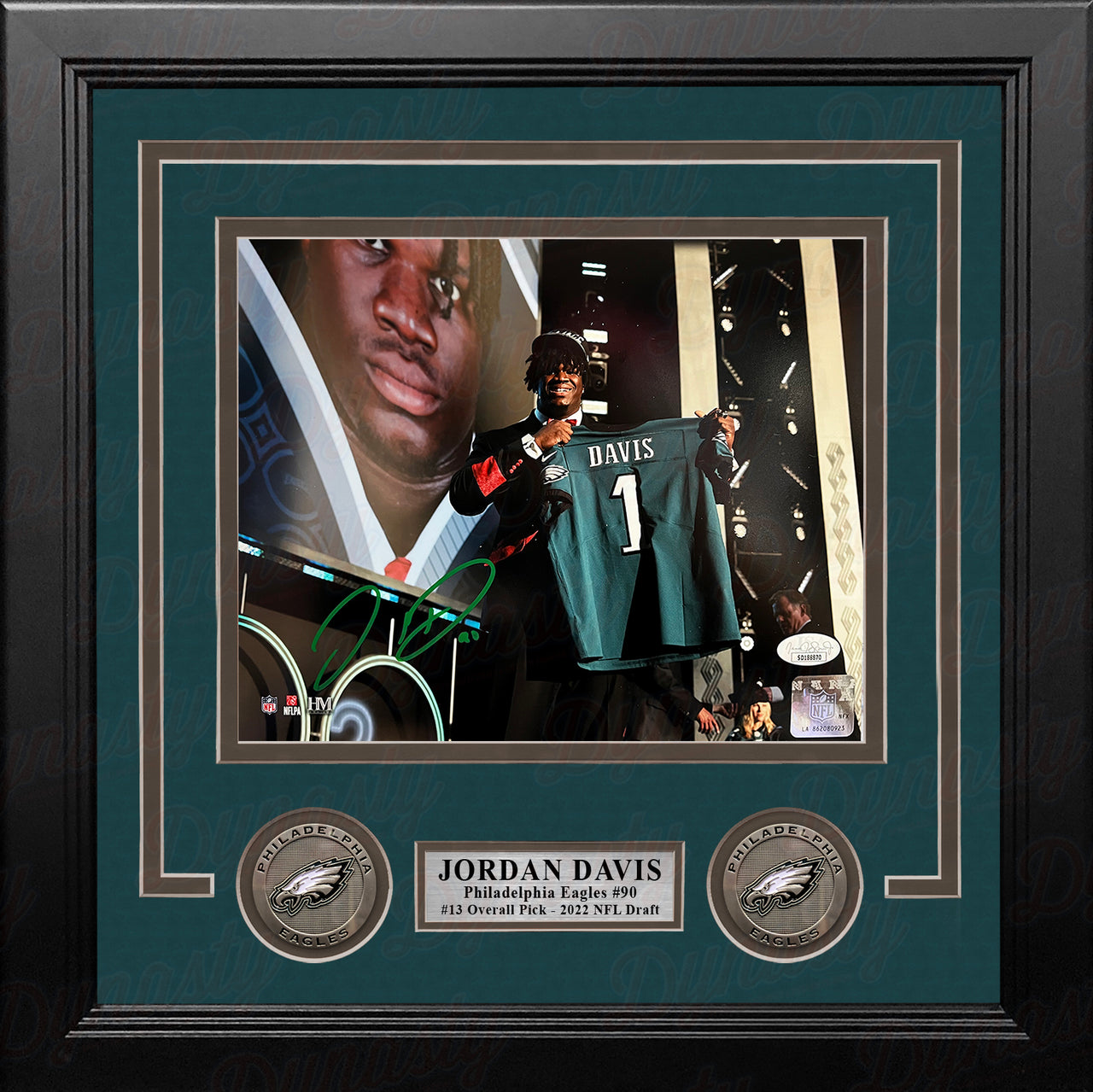 Jordan Davis Philadelphia Eagles Autographed Draft Night Framed Football Photo - Dynasty Sports & Framing 