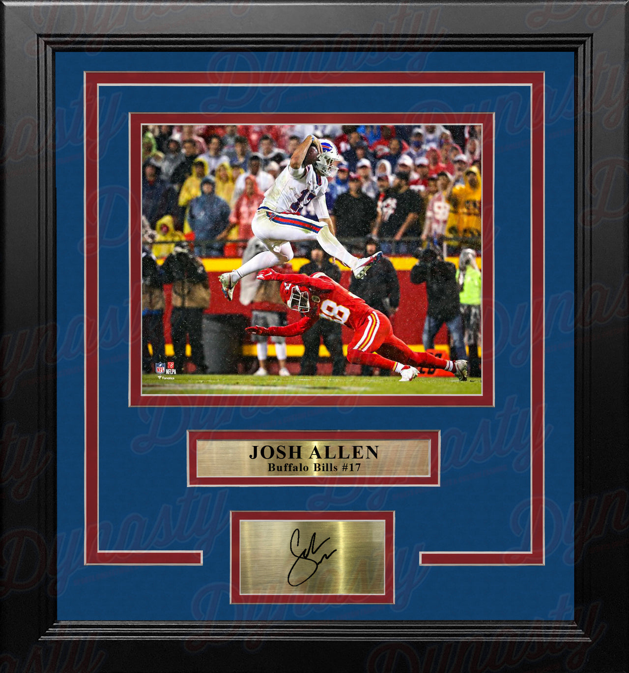 Josh Allen Defender Hurdle Buffalo Bills 8" x 10" Framed Football Photo with Engraved Autograph - Dynasty Sports & Framing 