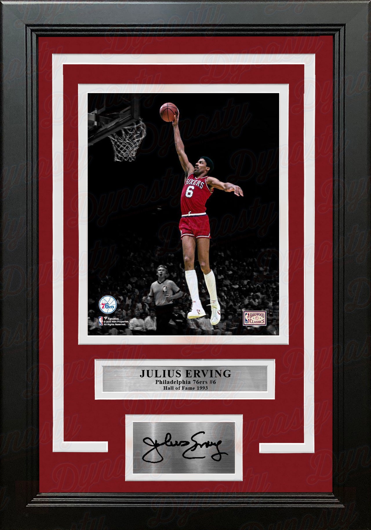 Julius "Dr. J" Erving Blackout Dunk Philadelphia 76ers 8" x 10" Framed Photo with Engraved Autograph - Dynasty Sports & Framing 