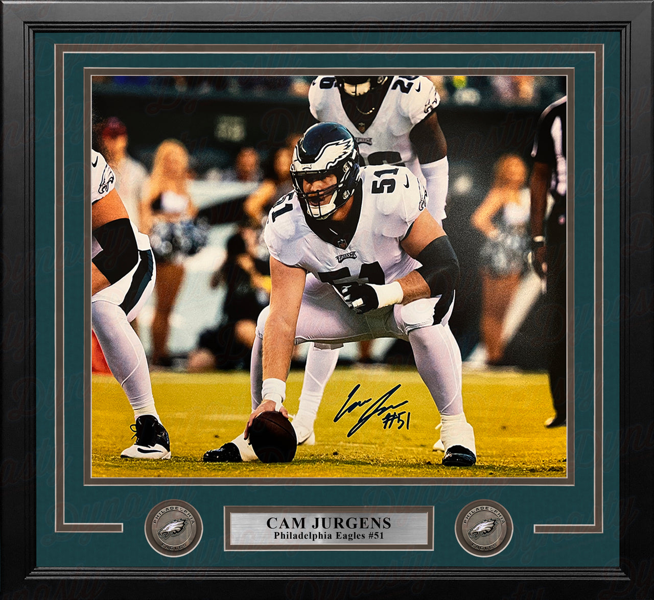 Cam Jurgens in Stance Philadelphia Eagles Autographed 11" x 14" Framed Football Photo - Dynasty Sports & Framing 