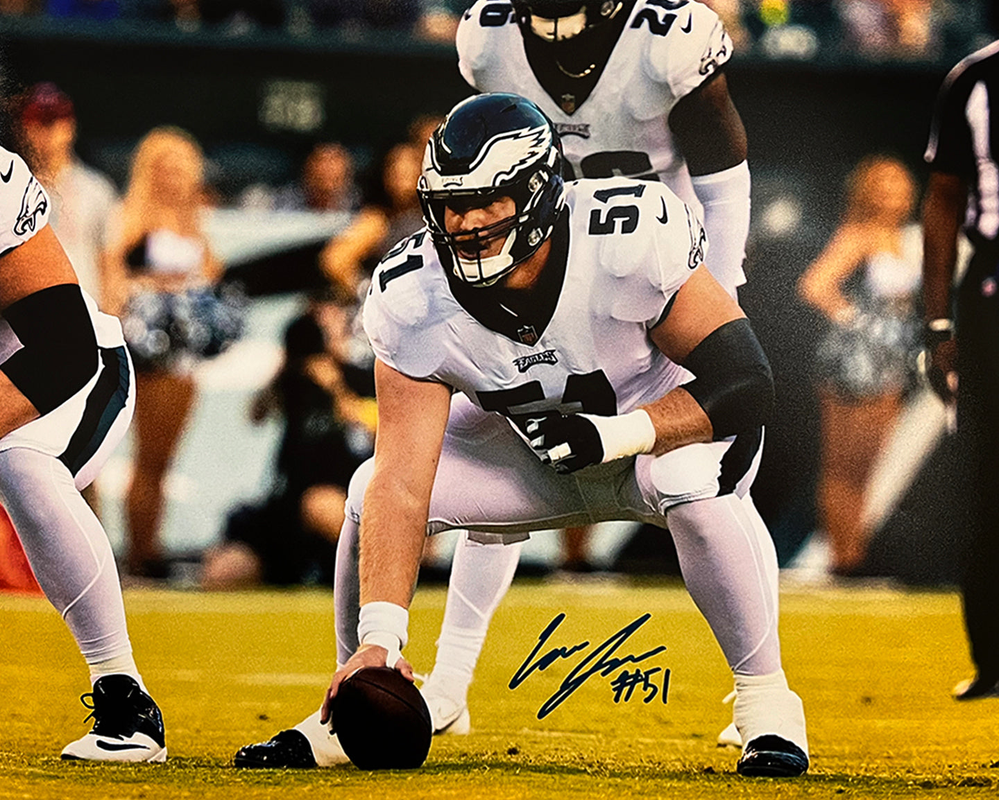 Cam Jurgens in Stance Philadelphia Eagles Autographed 11" x 14" Football Photo - Dynasty Sports & Framing 