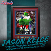 Jason Kelce Celebrates with The Phillie Phanatic NLCS Autographed Framed Photo | Pre-Sale Opportunity - Dynasty Sports & Framing 