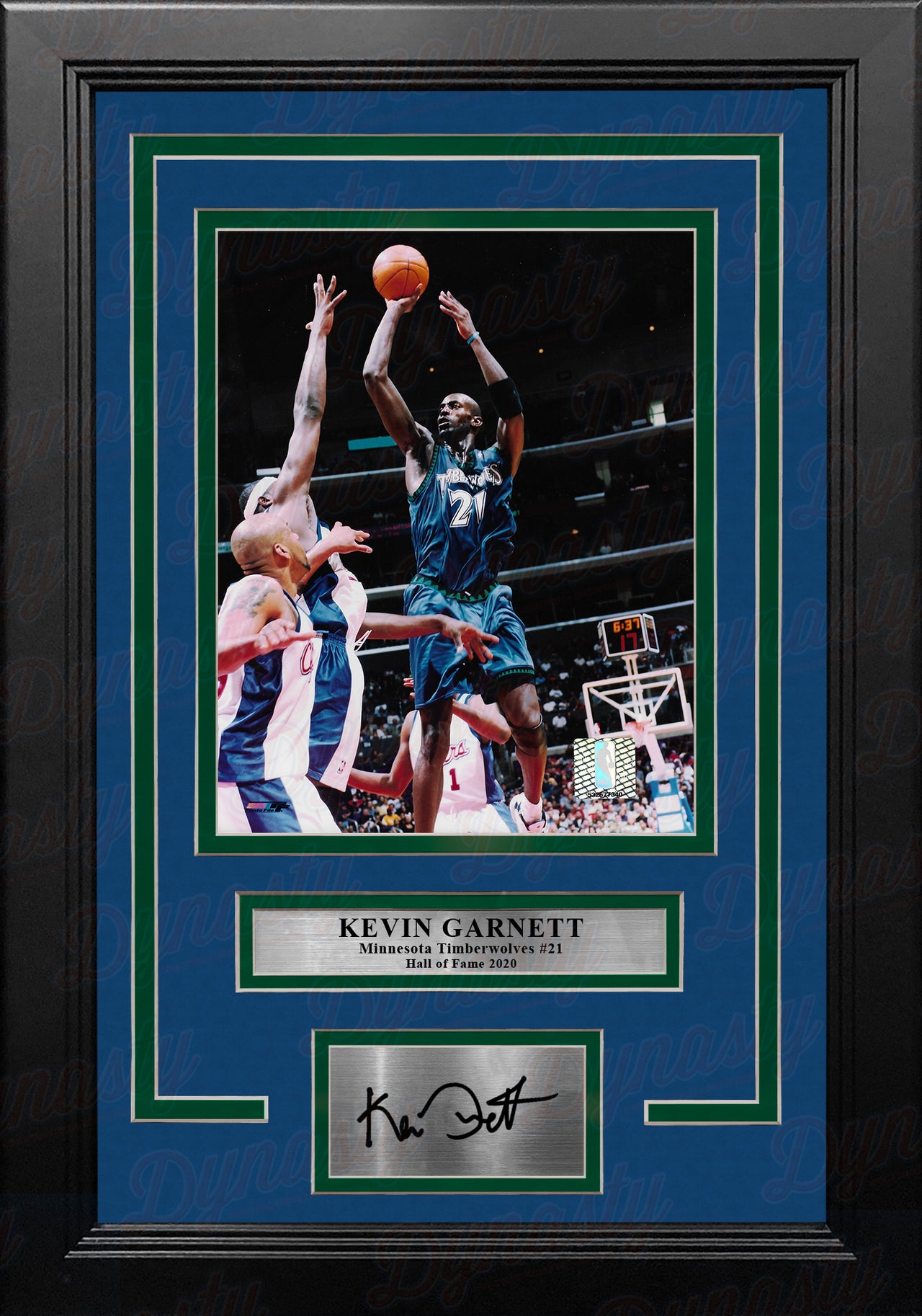 Kevin Garnett in Action Minnesota Timberwolves 8x10 Framed Basketball Photo with Engraved Autograph - Dynasty Sports & Framing 