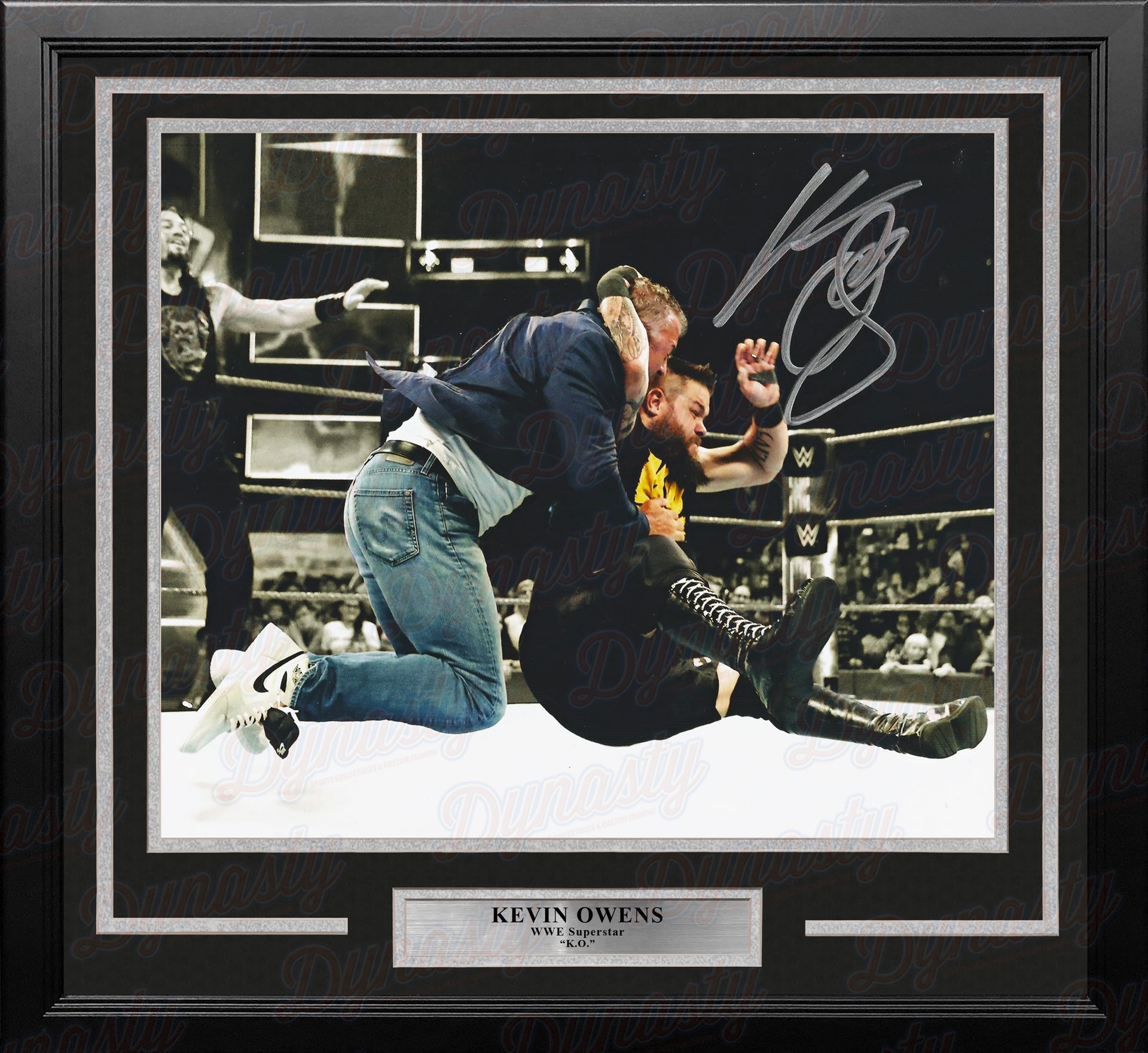 Kevin Owens Autographed WWE Wrestling Stunning Shane McMahon Framed and Matted Photo - Dynasty Sports & Framing 
