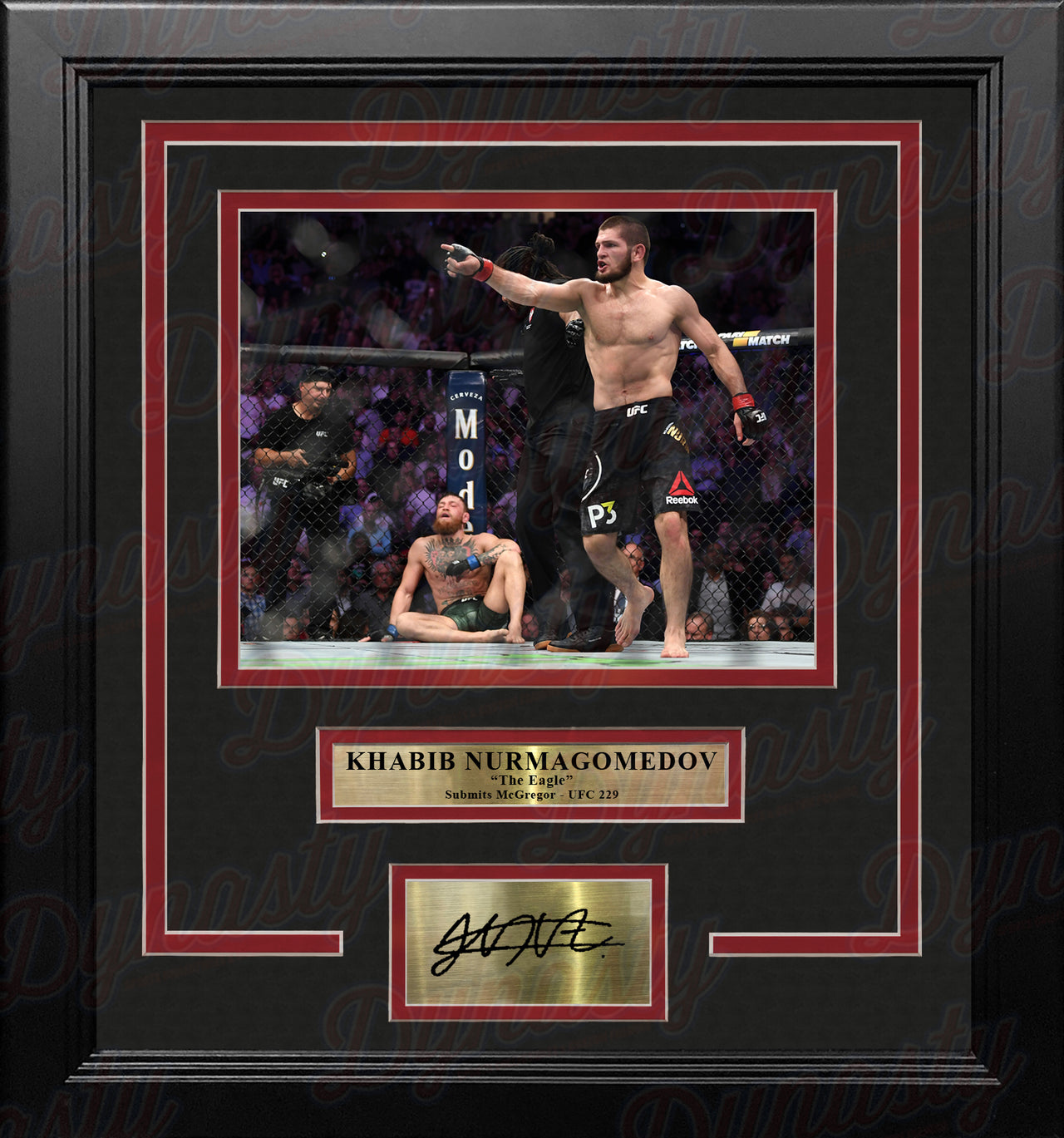 Khabib Nurmagomedov Crushes McGregor 8x10 Framed Mixed Martial Arts Photo with Engraved Autograph - Dynasty Sports & Framing 