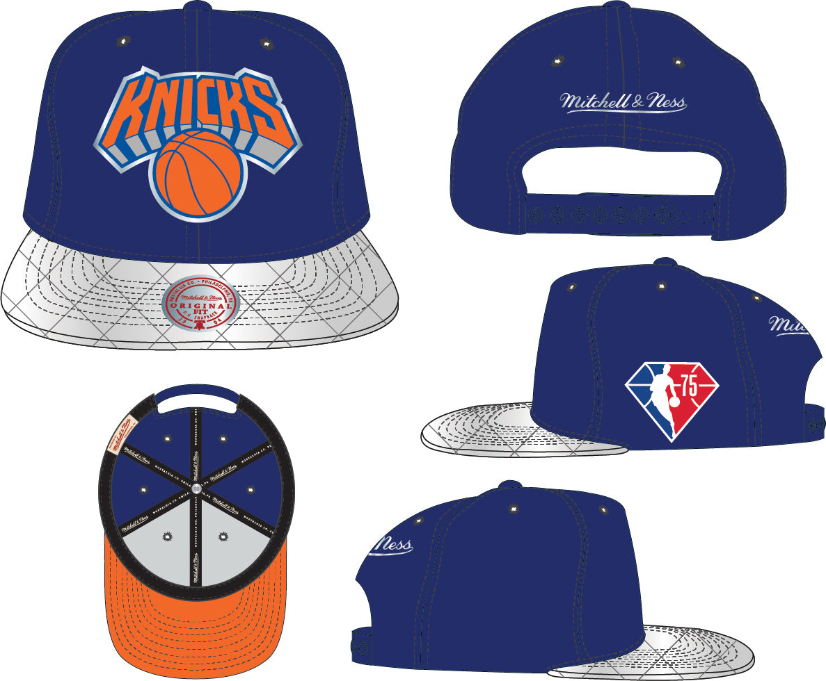 New York Knicks Mitchell & Ness 75th Anniversary Platinum Snapback Hat - Dynasty Sports & Framing 