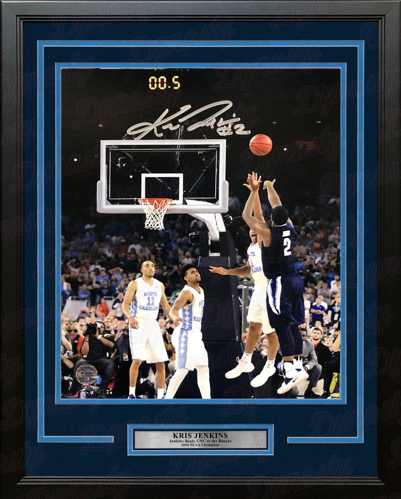 Kris Jenkins Villanova Wildcats 2016 NCAA Champions Buzzer Beater Autographed Vertical Framed Photo - Dynasty Sports & Framing 