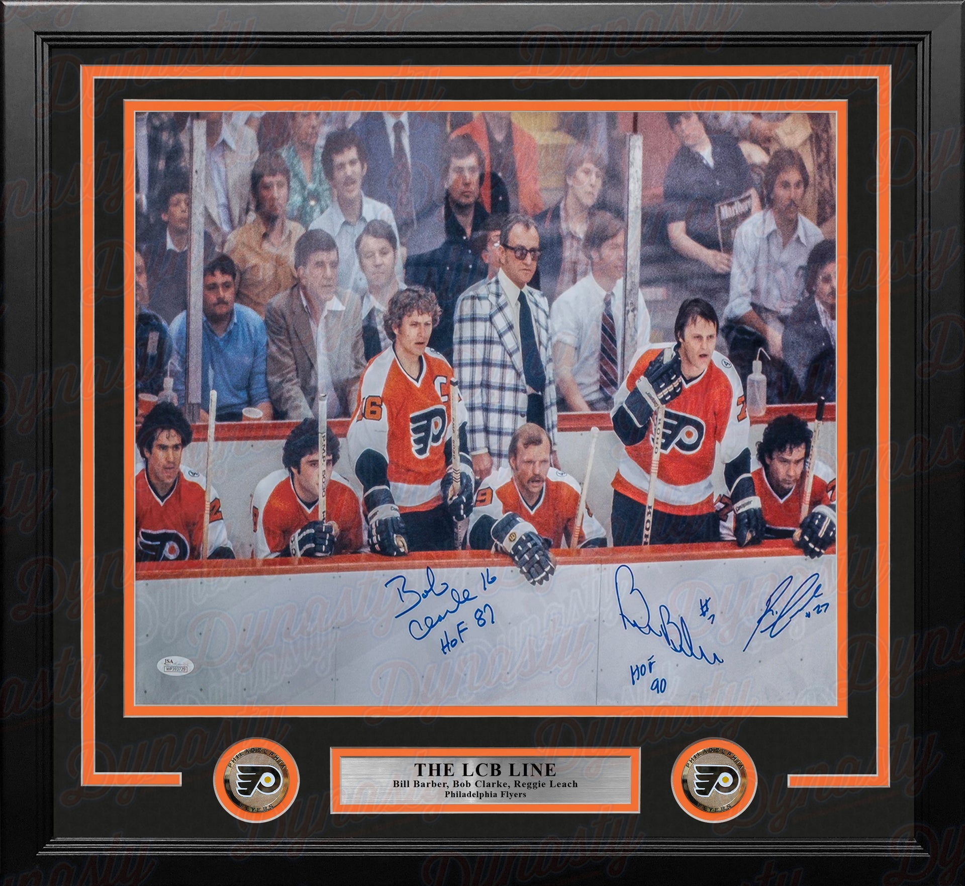LCB Line on the Bench Philadelphia Flyers Autographed 16" x 20" Framed Hockey Photo - Dynasty Sports & Framing 