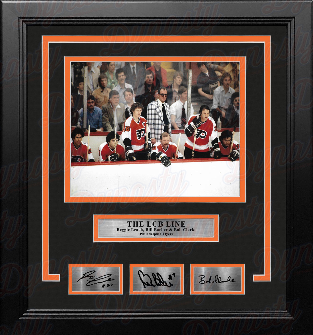LCB Line Watching from the Bench Philadelphia Flyers Framed Hockey Photo with Engraved Autographs - Dynasty Sports & Framing