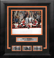 LCB Line Watching from the Bench Philadelphia Flyers Framed Hockey Photo with Engraved Autographs - Dynasty Sports & Framing 