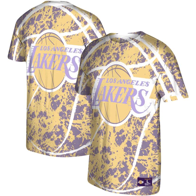 Los Angeles Lakers Mitchell & Ness Gold Hardwood Classics Jumbotron T-Shirt - Dynasty Sports & Framing 