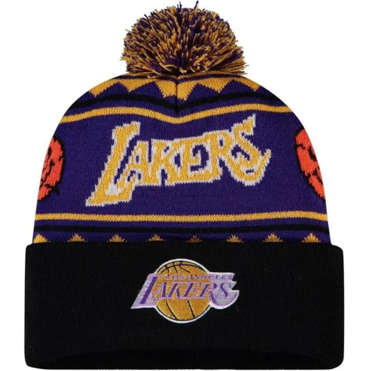 Los Angeles Lakers Mitchell & Ness Hardwood Classics Team Isle Pom Knit Hat - Dynasty Sports & Framing 