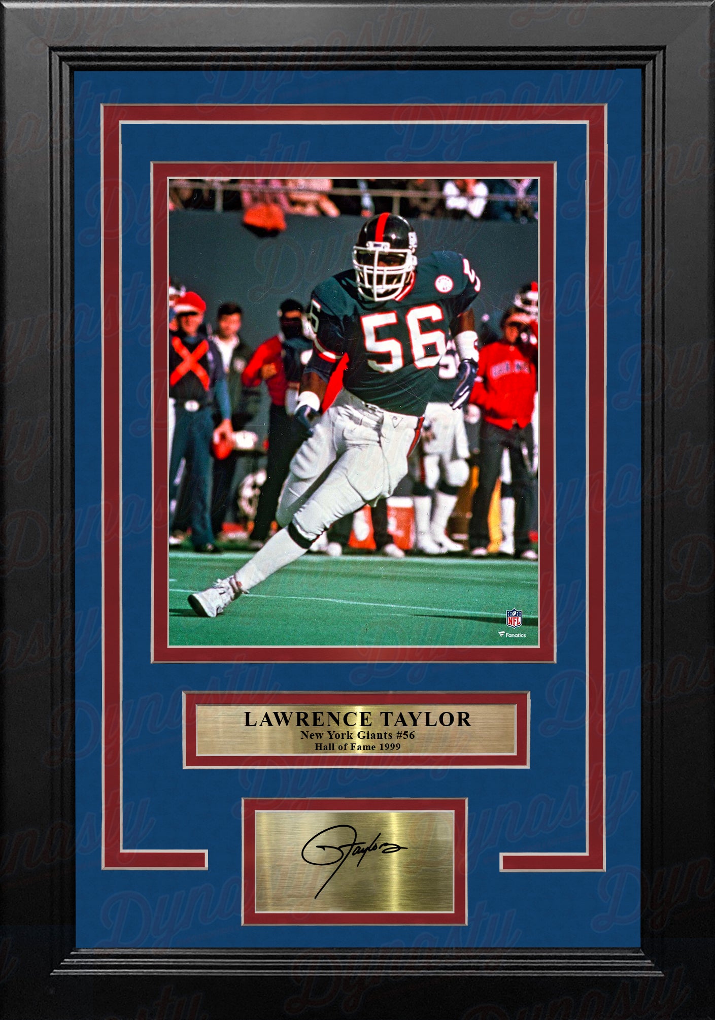 Lawrence Taylor in Action New York Giants 8x10 Framed Football Photo with Engraved Autograph - Dynasty Sports & Framing 
