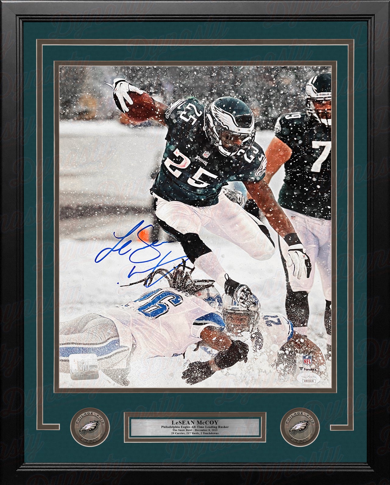 LeSean McCoy Snow Bowl Leap Philadelphia Eagles Autographed Framed Football Photo - Dynasty Sports & Framing 