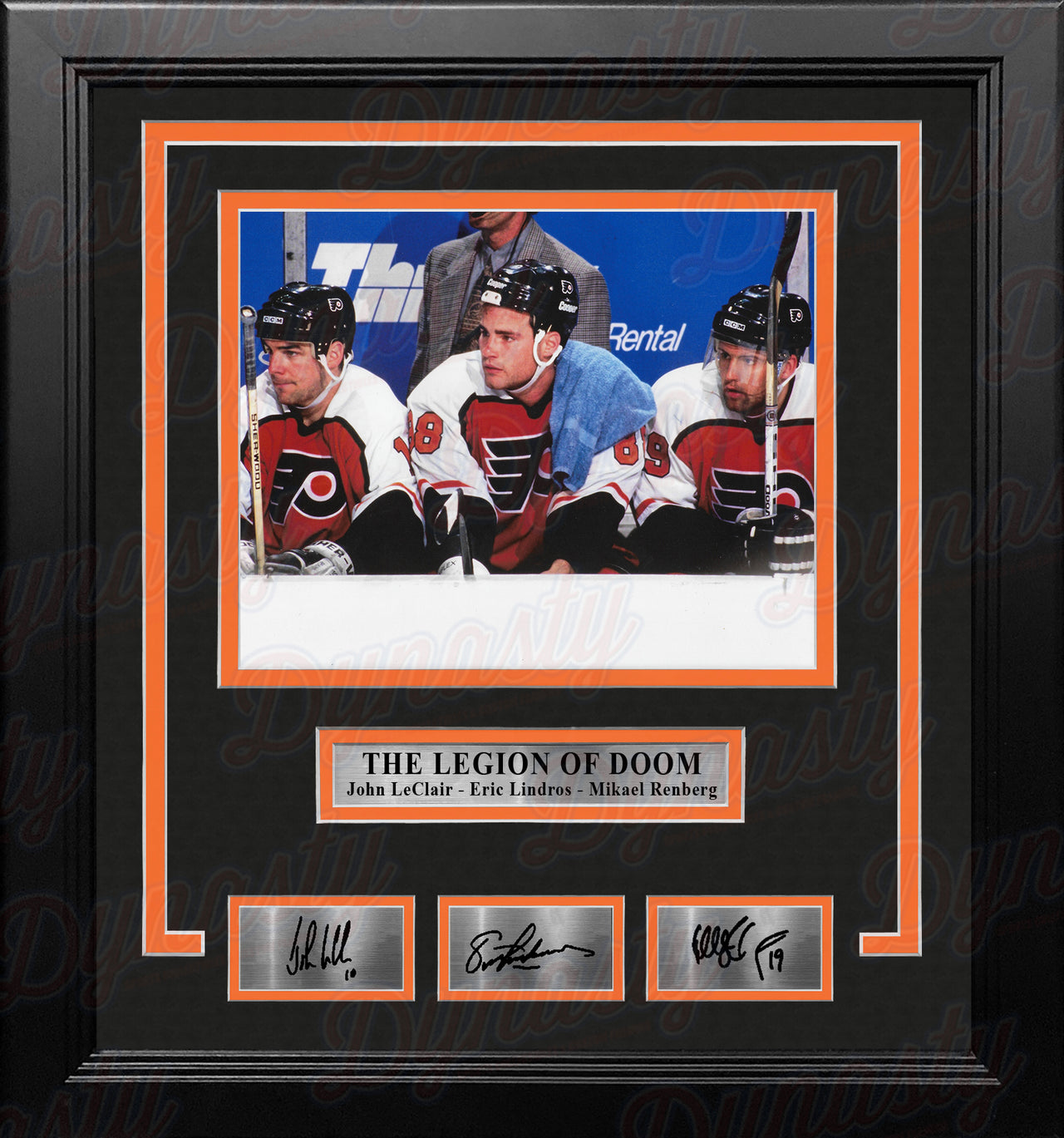 Legion of Doom Watching from the Bench Philadelphia Flyers Framed Hockey Photo with Engraved Autographs - Dynasty Sports & Framing 