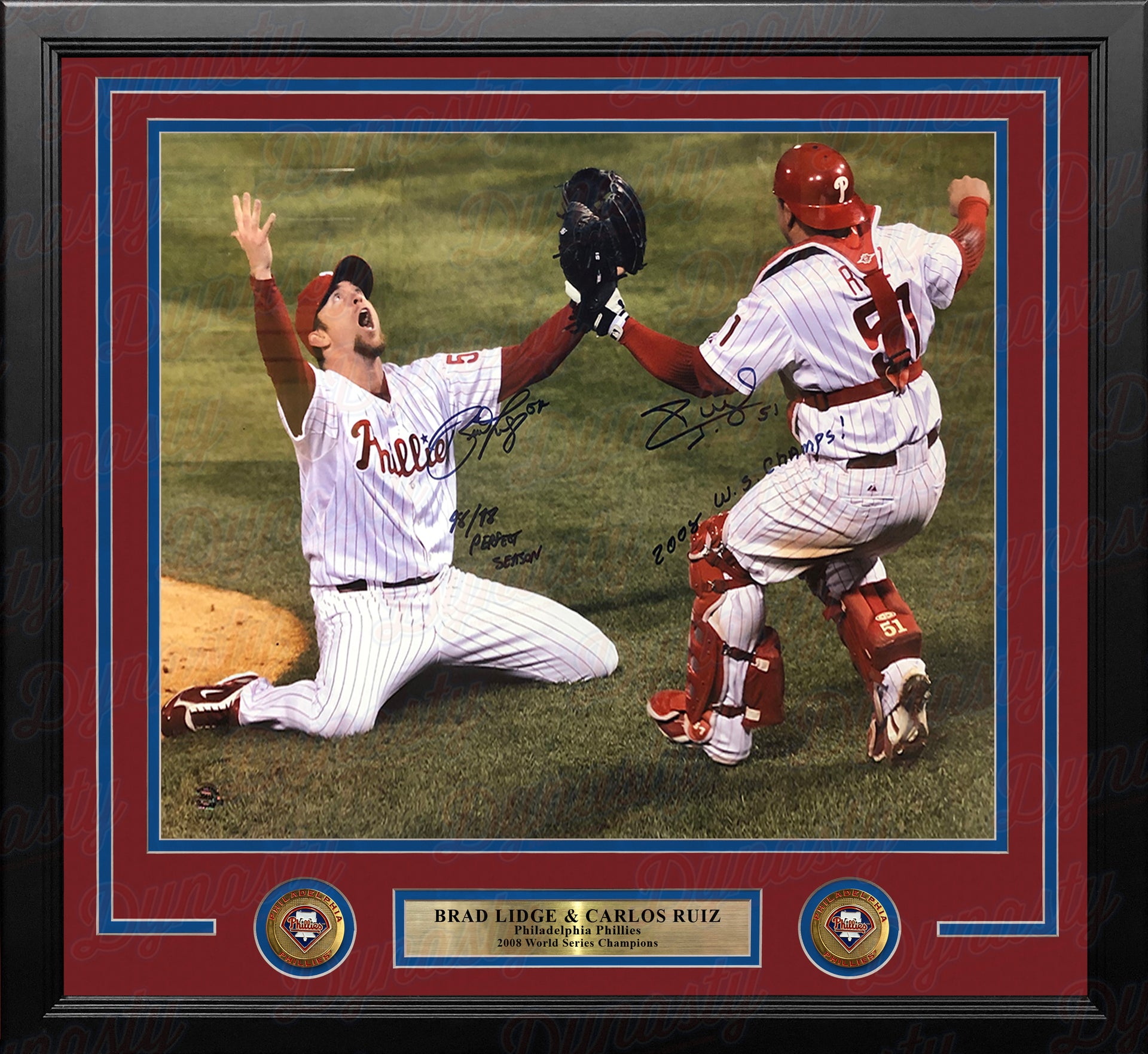 Brad Lidge & Carlos Ruiz Philadelphia Phillies 2008 World Series Champions Baseball Photo Picture Frame - Dynasty Sports & Framing 