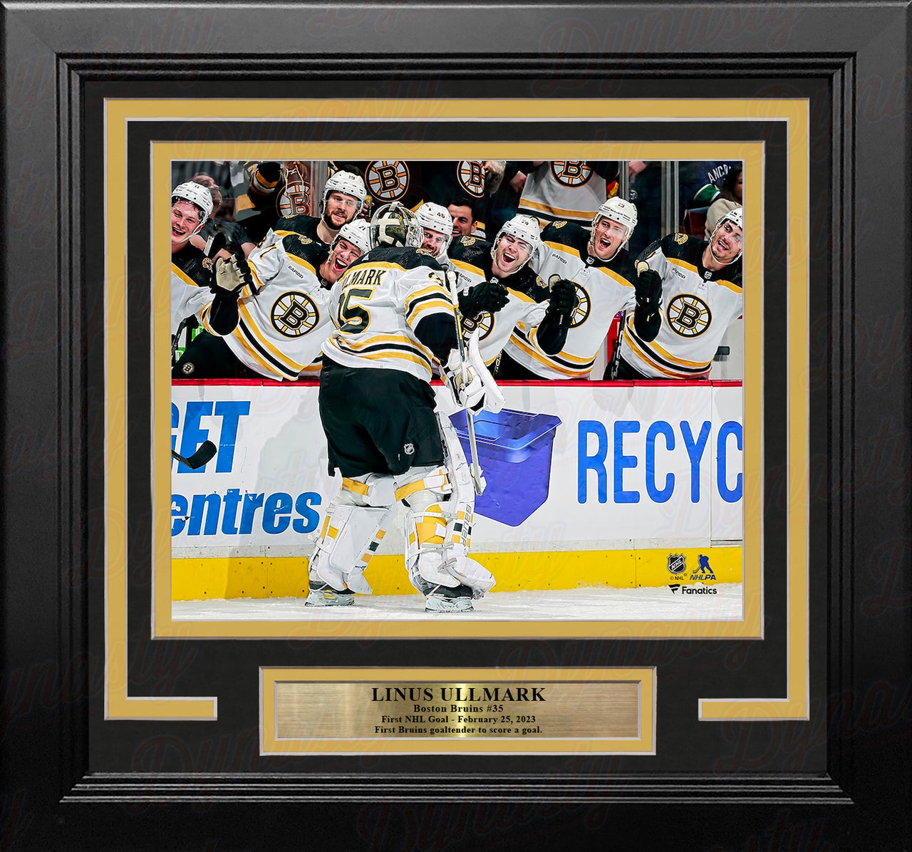 Linus Ullmark 1st NHL Goal Boston Bruins 8" x 10" Framed Hockey Photo - Dynasty Sports & Framing 