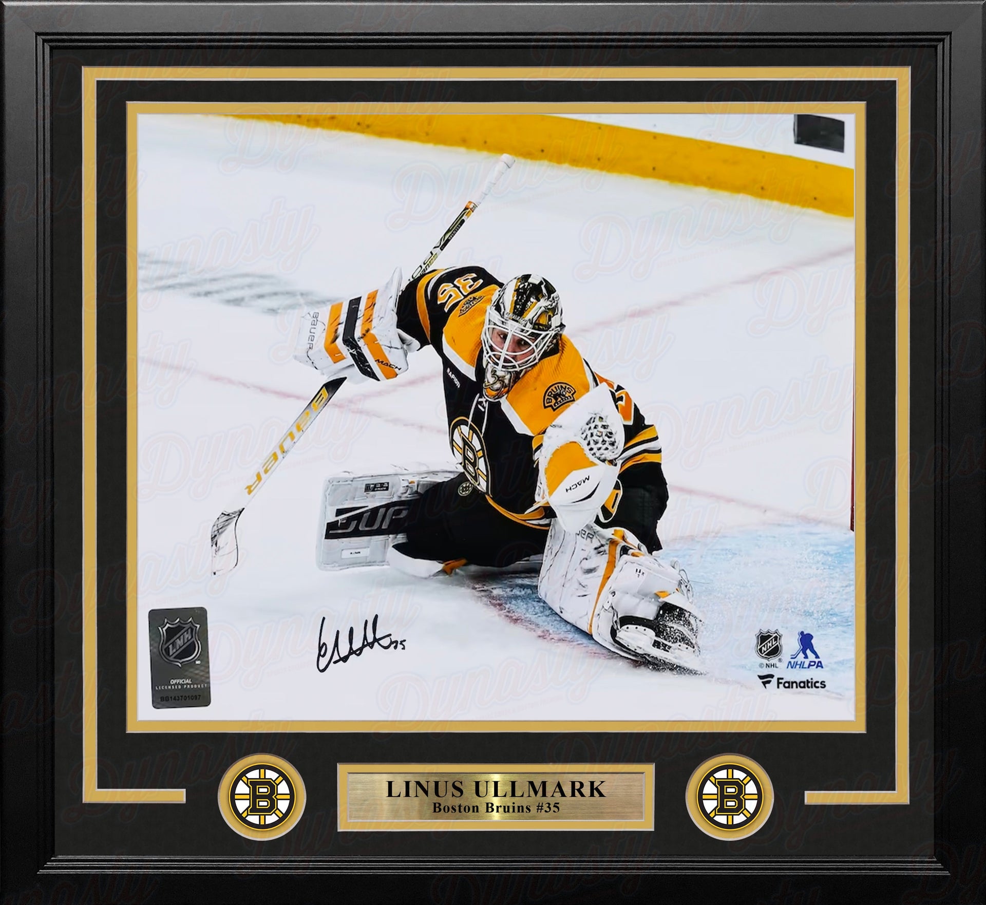 Linus Ullmark in Action Boston Bruins Autographed Framed Hockey Photo - Dynasty Sports & Framing 