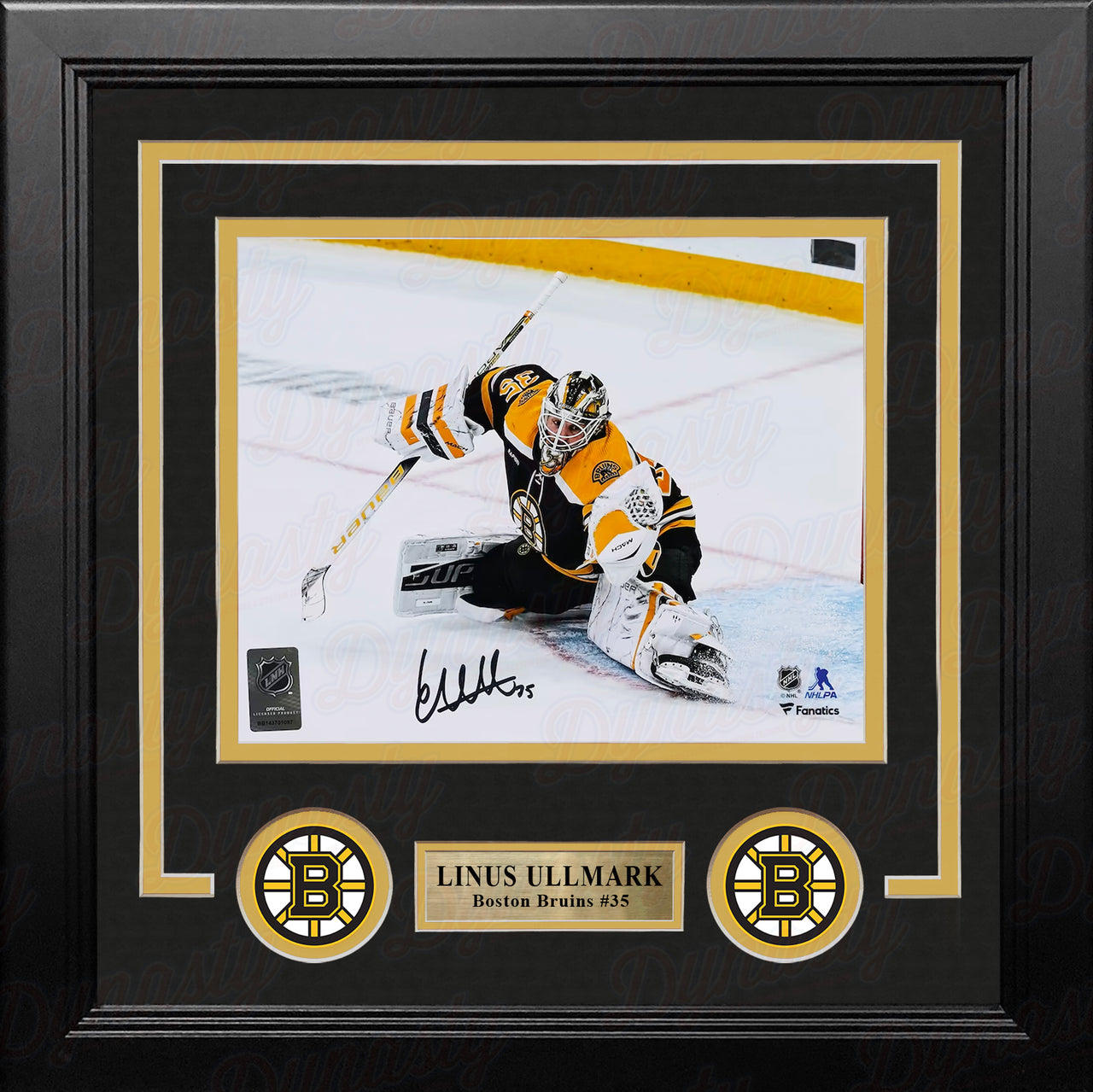 Linus Ullmark in Action Boston Bruins Autographed Framed Hockey Photo - Dynasty Sports & Framing 