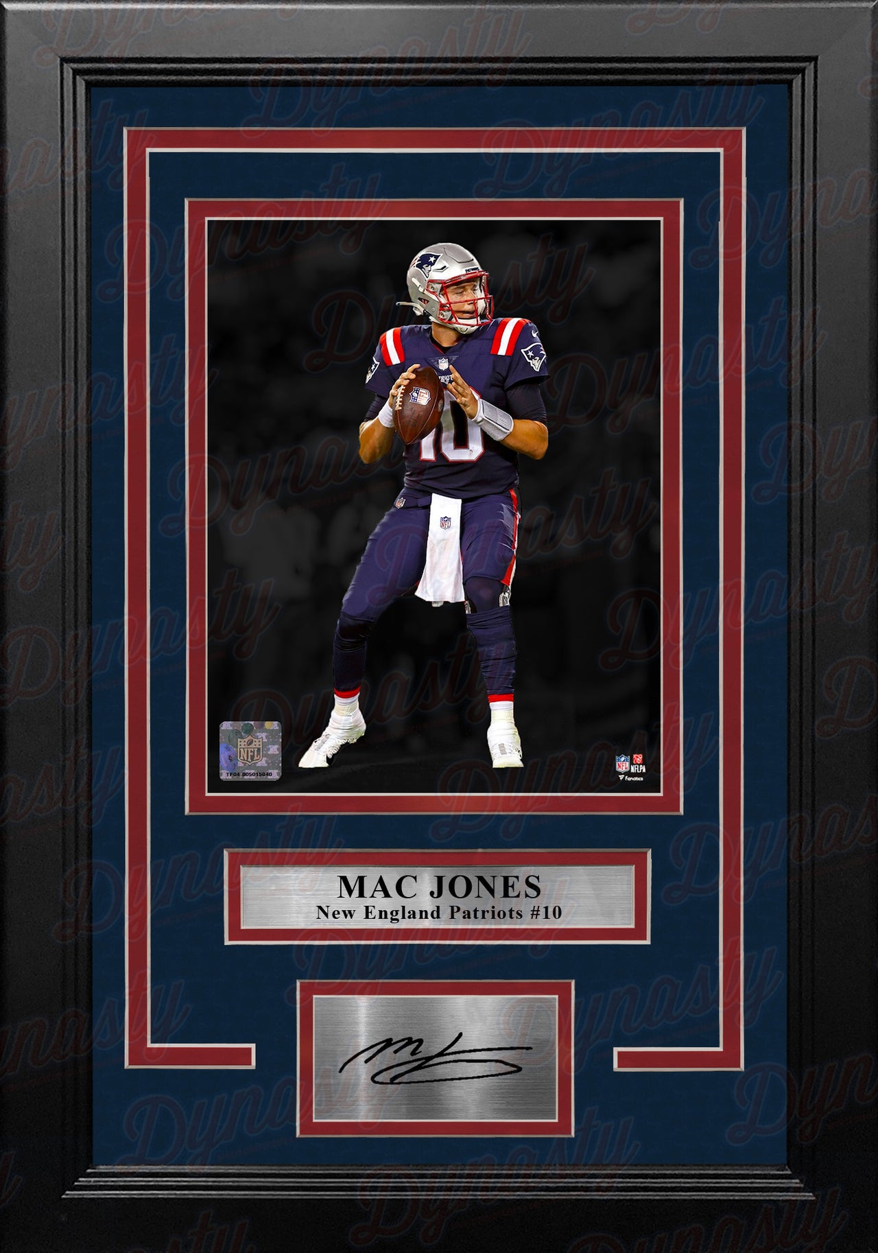 Mac Jones Blackout Action New England Patriots 8" x 10" Framed Football Photo with Engraved Autograph - Dynasty Sports & Framing 