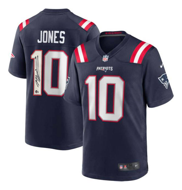 Mac Jones New England Patriots Autographed Navy Blue Nike Game Jersey - Dynasty Sports & Framing 