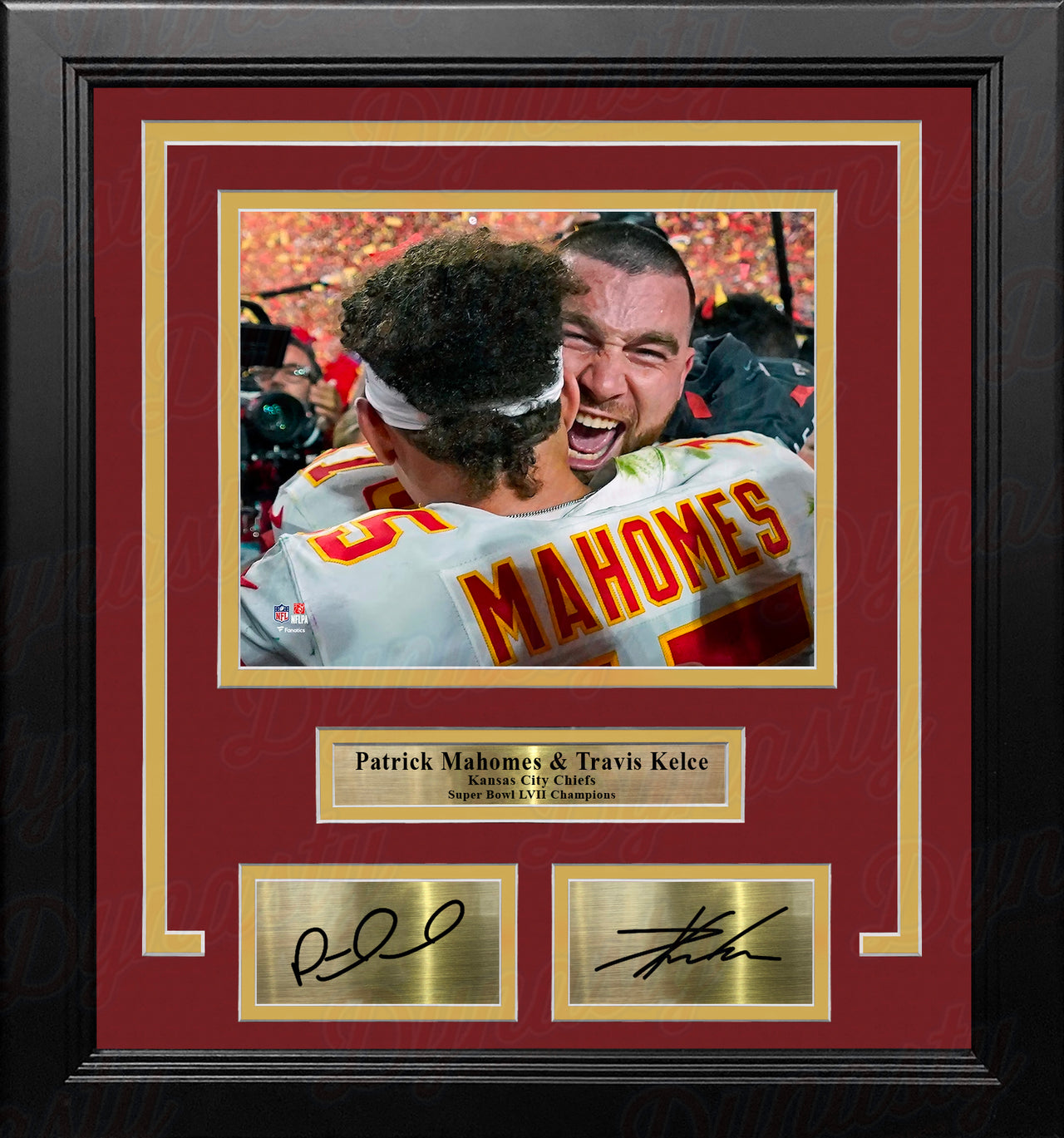 Patrick Mahomes & Travis Kelce Super Bowl LVII Champs Chiefs 8x10 Framed Photo with Laser Autographs - Dynasty Sports & Framing 