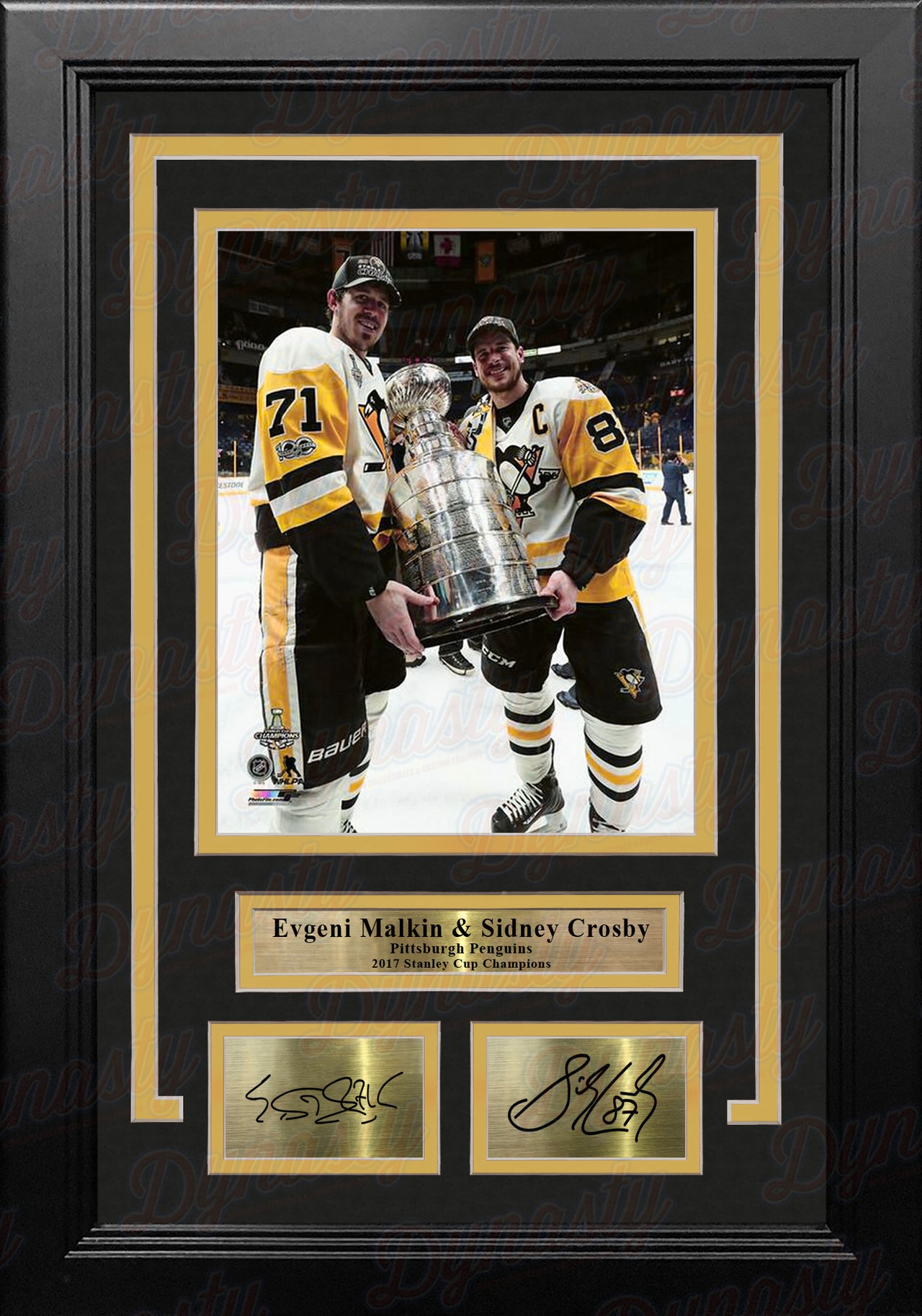 Evgeni Malkin & Sidney Crosby Stanley Cup Pittsburgh Penguins 8x10 Framed Photo Engraved Autographs - Dynasty Sports & Framing 