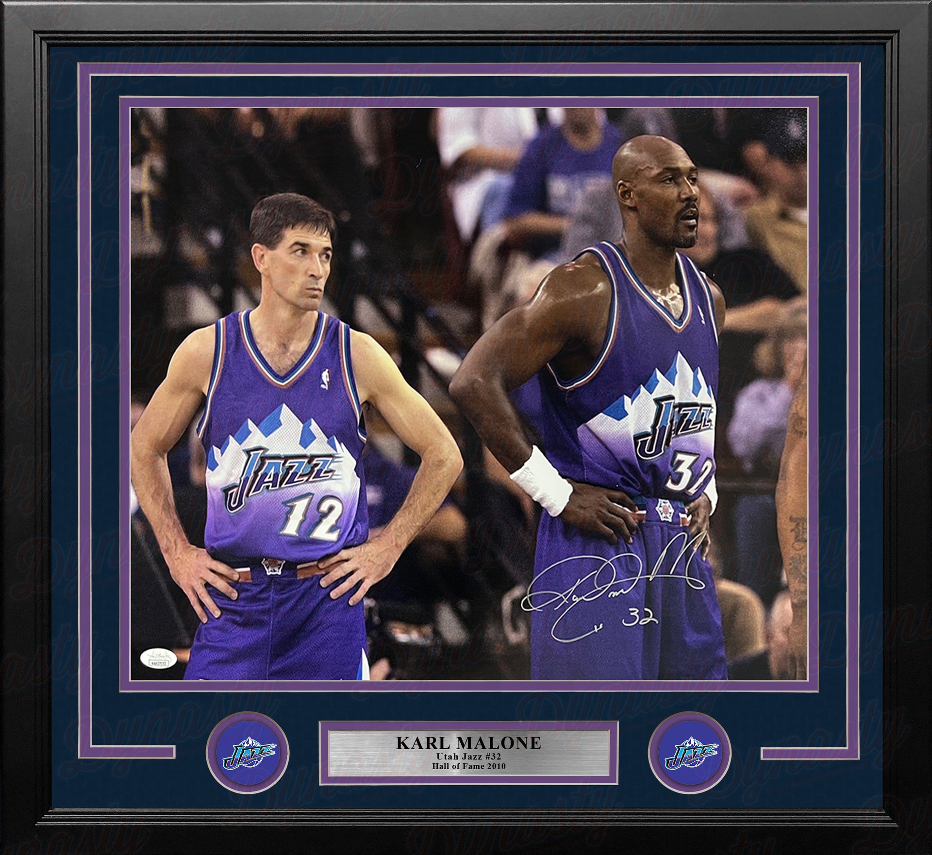 Karl Malone with Stockton Utah Jazz Autographed 16" x 20" Framed Basketball Photo - Dynasty Sports & Framing 