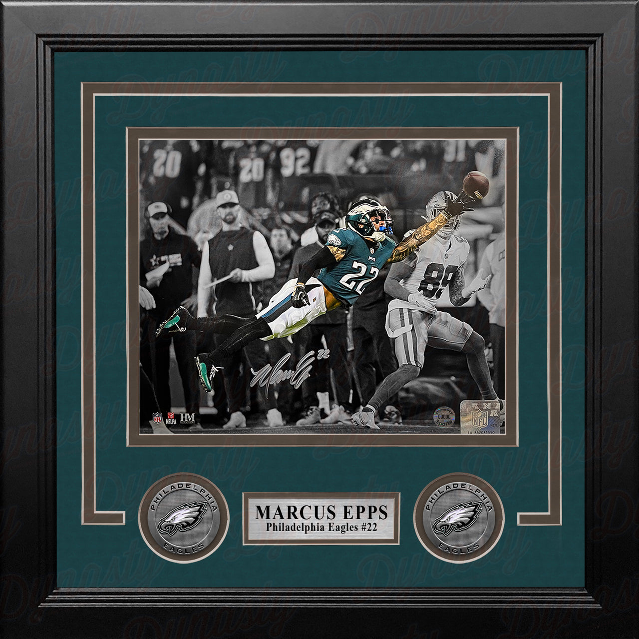 Marcus Epps Philadelphia Eagles Autographed Spotlight Framed Football Photo - Dynasty Sports & Framing 