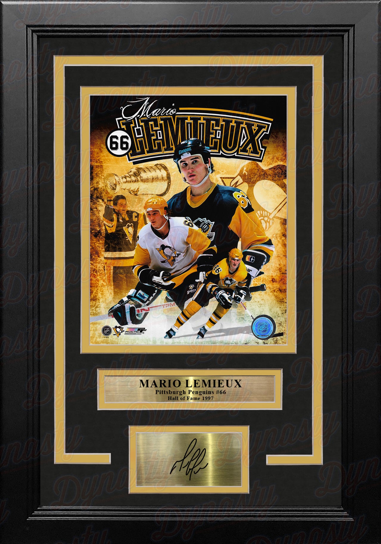 Mario Lemieux Pittsburgh Penguins 8x10 Framed Hockey Collage Photo with Engraved Autograph - Dynasty Sports & Framing 