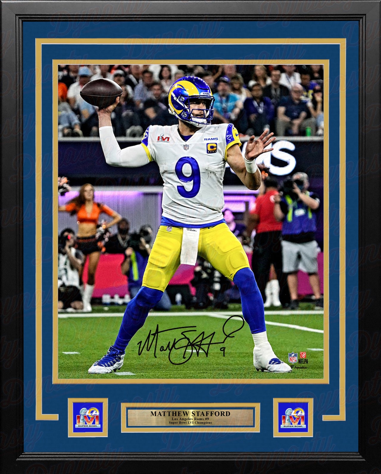 Matthew Stafford Super Bowl LVI Action Los Angeles Rams Autographed Framed Football Photo - Dynasty Sports & Framing 