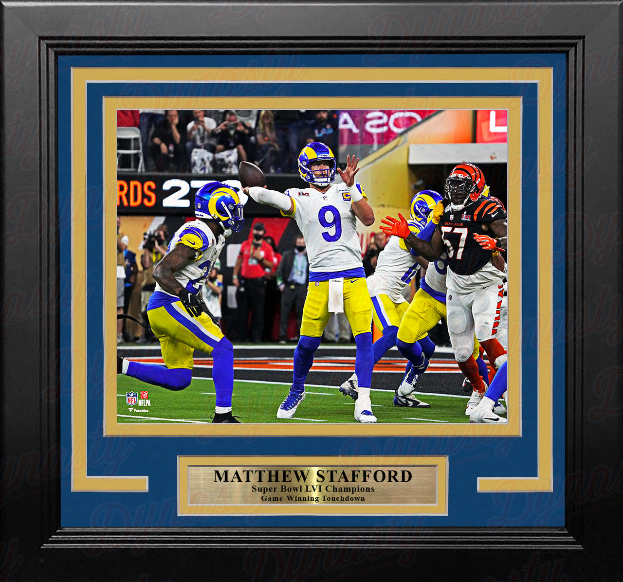 Matthew Stafford Game-Winning Touchdown Super Bowl LVI Los Angeles Rams 8x10 Framed Football Photo - Dynasty Sports & Framing 
