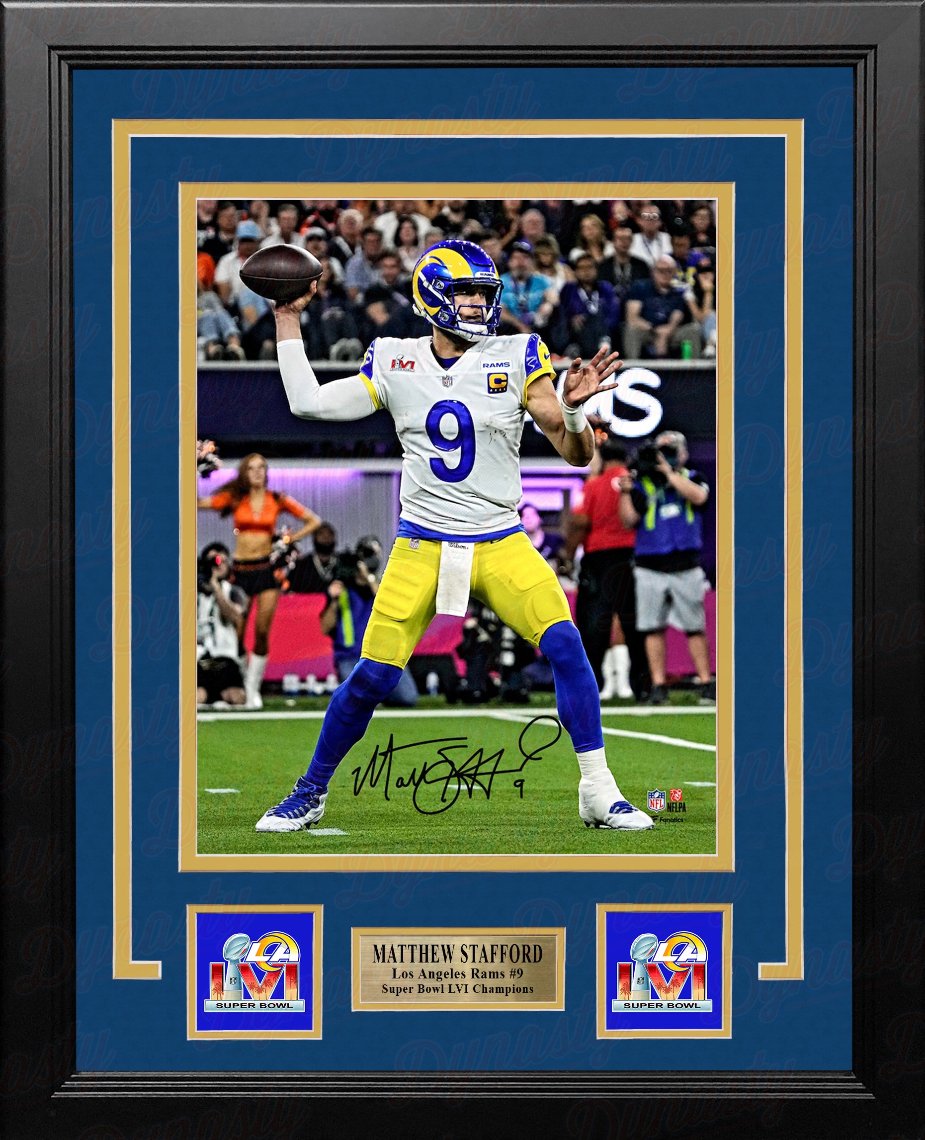 Matthew Stafford Super Bowl LVI Action Los Angeles Rams Autographed Framed Football Photo - Dynasty Sports & Framing 