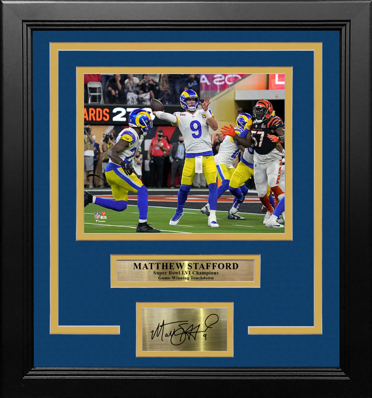 Matthew Stafford Game-Winning TD Super Bowl LVI LA Rams 8x10 Framed Photo with Engraved Autograph - Dynasty Sports & Framing 