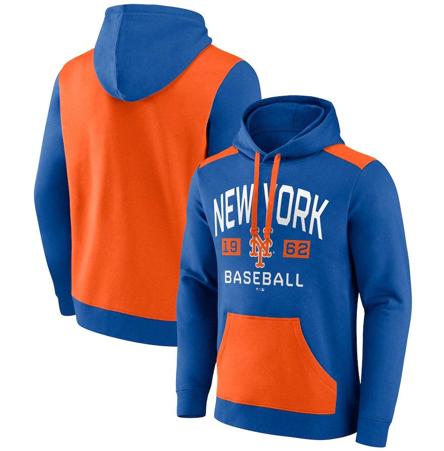 New York Mets Royal/Orange Chip In Pullover Hoodie - Dynasty Sports & Framing 