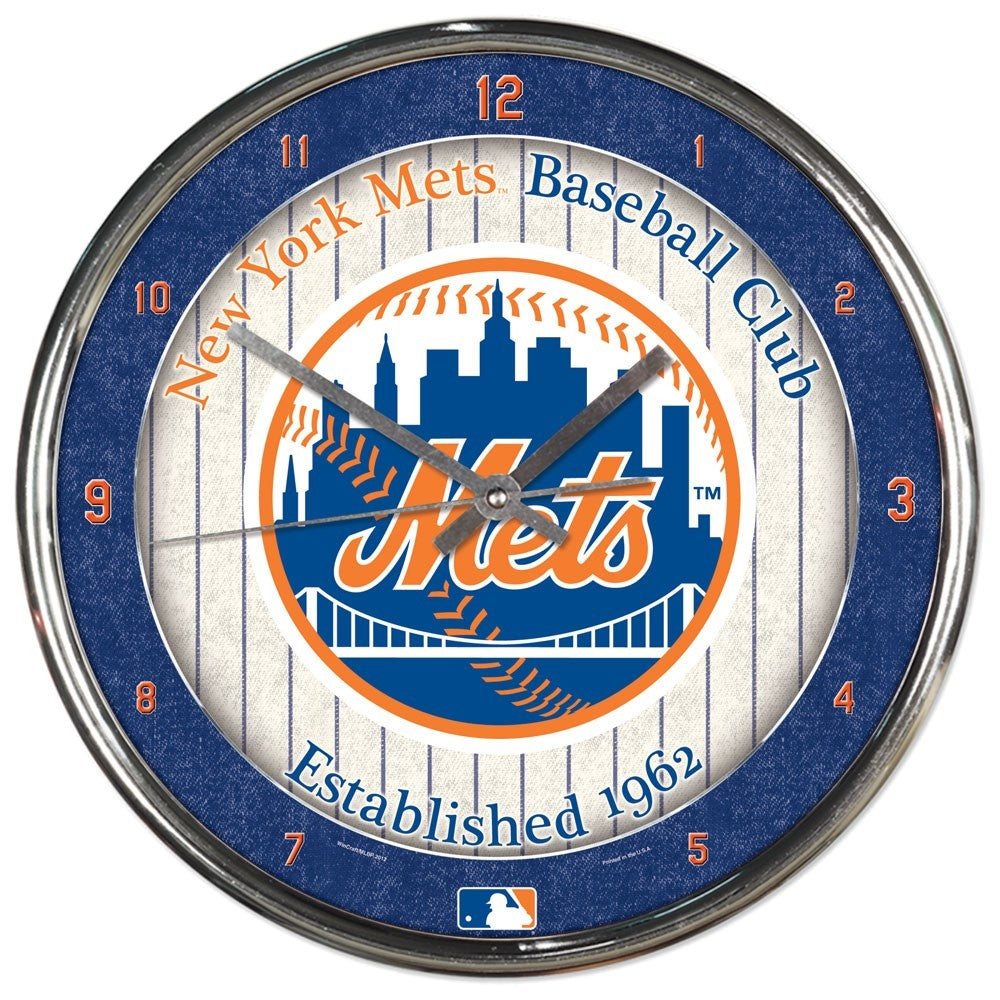 New York Mets Round Chrome Clock - Dynasty Sports & Framing 