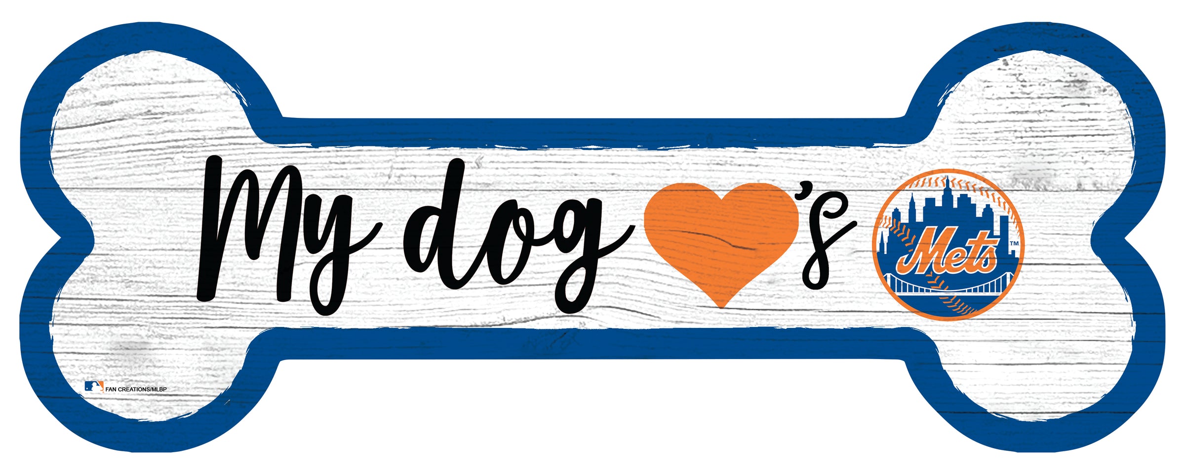 New York Mets Baseball Dog Bone White Wooden Sign - Dynasty Sports & Framing 