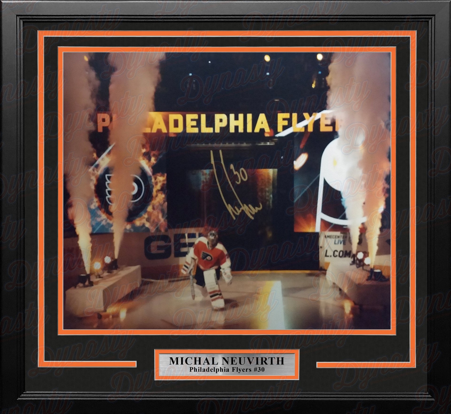 Michal Neuvirth Entrance Autographed Philadelphia Flyers 16" x 20" Framed Hockey Photo - Dynasty Sports & Framing 